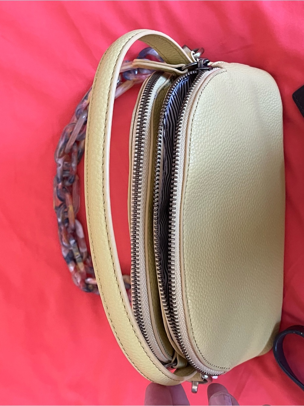 Yellow Pebbled Leather Crossbody Bag with Chain Strap